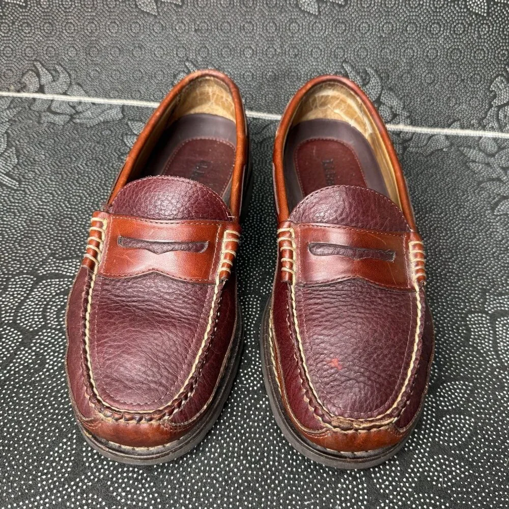 L.L. Bean Mens Leather Loafers Burgundy & Brown Size 9